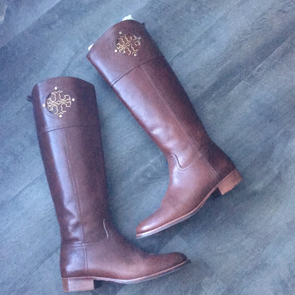 💯Auth TORY BURCH coñac Brown riding boots size7.5